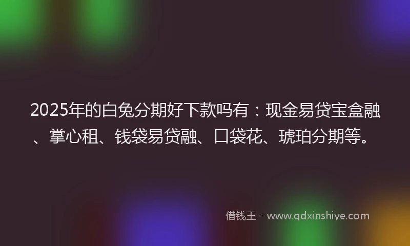 2025年的白兔分期好下款吗有：现金易贷宝盒融、掌心租、钱袋易贷融、口袋花、琥珀分期等。
