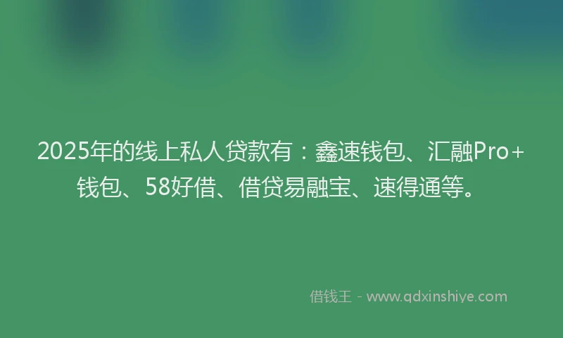 2025年的线上私人贷款有：鑫速钱包、汇融Pro+钱包、58好借、借贷易融宝、速得通等。
