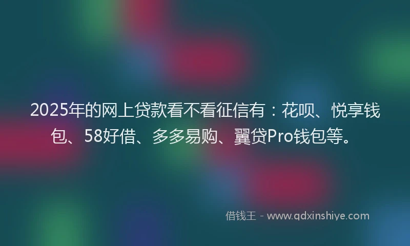 2025年的网上贷款看不看征信有：花呗、悦享钱包、58好借、多多易购、翼贷Pro钱包等。