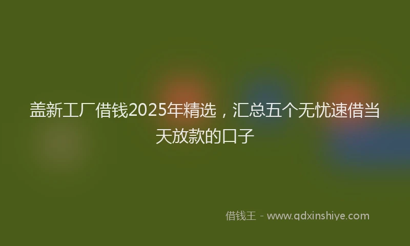 盖新工厂借钱2025年精选，汇总五个无忧速借当天放款的口子