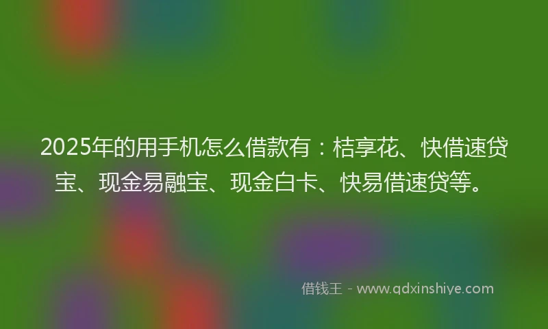 2025年的用手机怎么借款有：桔享花、快借速贷宝、现金易融宝、现金白卡、快易借速贷等。