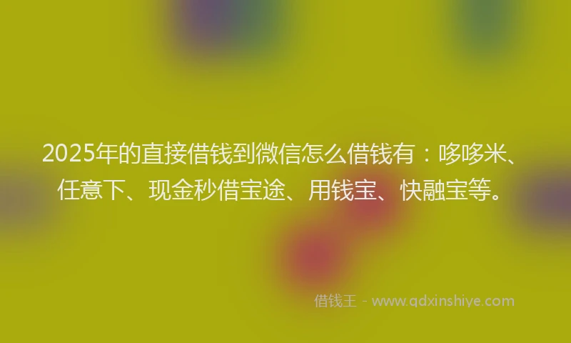2025年的直接借钱到微信怎么借钱有：哆哆米、任意下、现金秒借宝途、用钱宝、快融宝等。