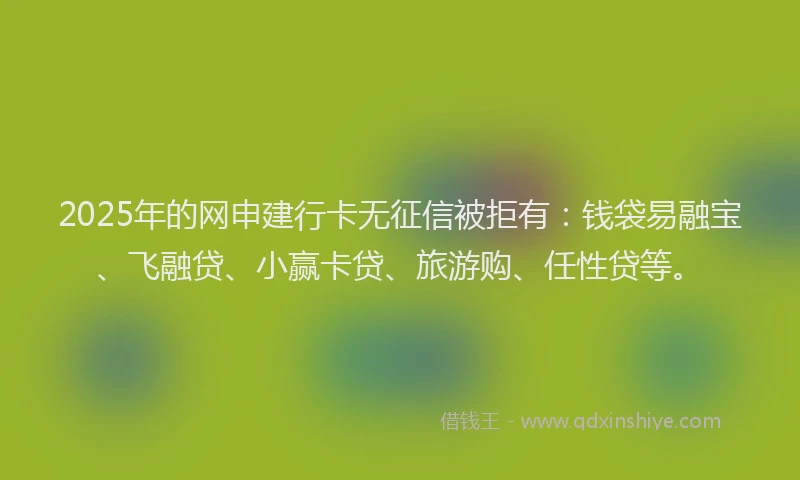 2025年的网申建行卡无征信被拒有：钱袋易融宝、飞融贷、小赢卡贷、旅游购、任性贷等。