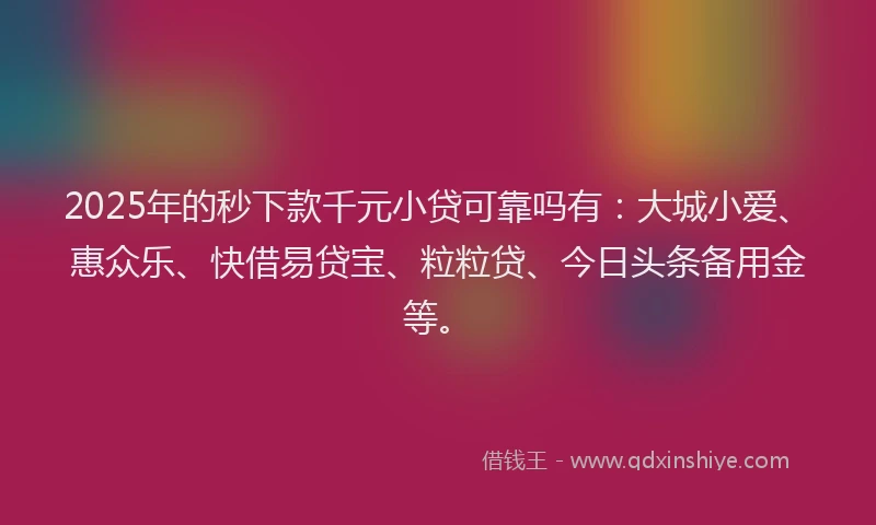 2025年的秒下款千元小贷可靠吗有：大城小爱、惠众乐、快借易贷宝、粒粒贷、今日头条备用金等。
