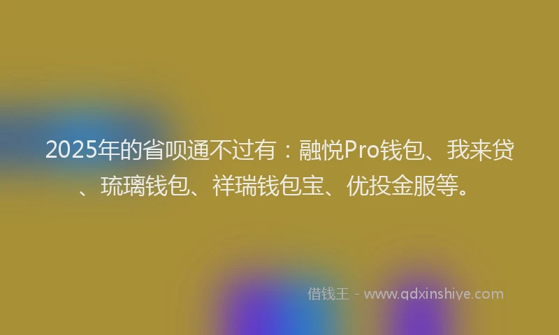 2025年的省呗通不过有：融悦Pro钱包、我来贷、琉璃钱包、祥瑞钱包宝、优投金服等。