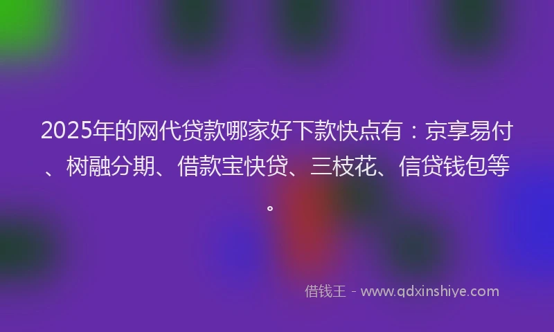 2025年的网代贷款哪家好下款快点有：京享易付、树融分期、借款宝快贷、三枝花、信贷钱包等。