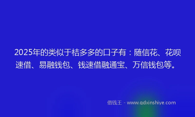 2025年的类似于桔多多的口子有：随信花、花呗速借、易融钱包、钱速借融通宝、万信钱包等。