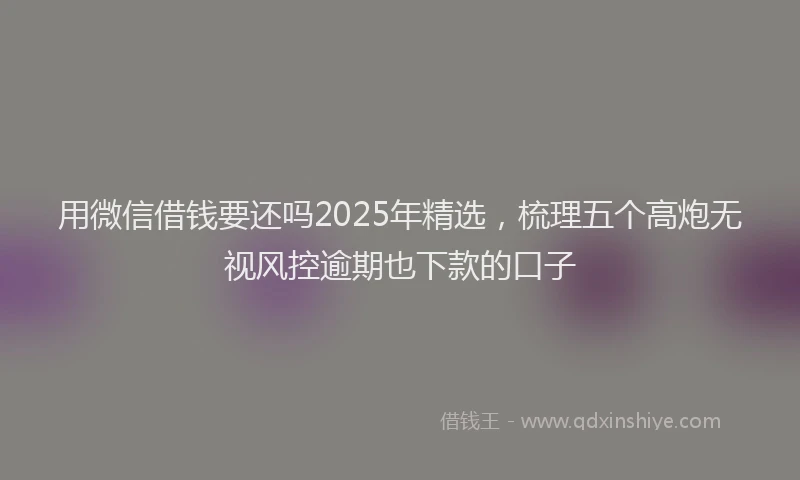 用微信借钱要还吗2025年精选，梳理五个高炮无视风控逾期也下款的口子