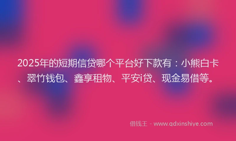 2025年的短期信贷哪个平台好下款有：小熊白卡、翠竹钱包、鑫享租物、平安i贷、现金易借等。