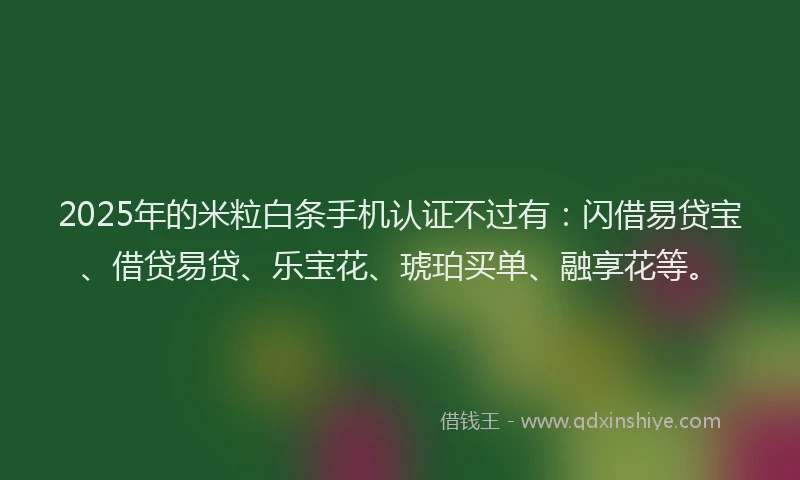 2025年的米粒白条手机认证不过有：闪借易贷宝、借贷易贷、乐宝花、琥珀买单、融享花等。