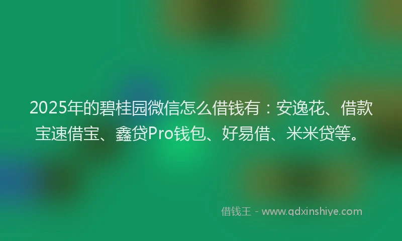 2025年的碧桂园微信怎么借钱有：安逸花、借款宝速借宝、鑫贷Pro钱包、好易借、米米贷等。