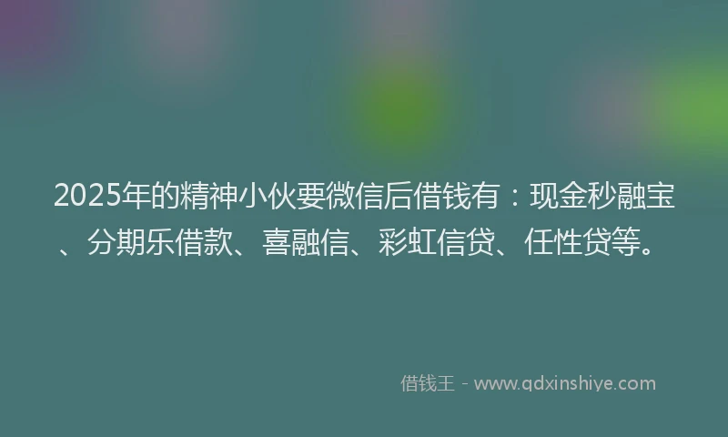 2025年的精神小伙要微信后借钱有：现金秒融宝、分期乐借款、喜融信、彩虹信贷、任性贷等。