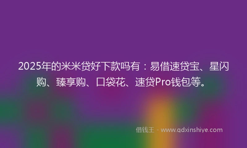 2025年的米米贷好下款吗有：易借速贷宝、星闪购、臻享购、口袋花、速贷Pro钱包等。