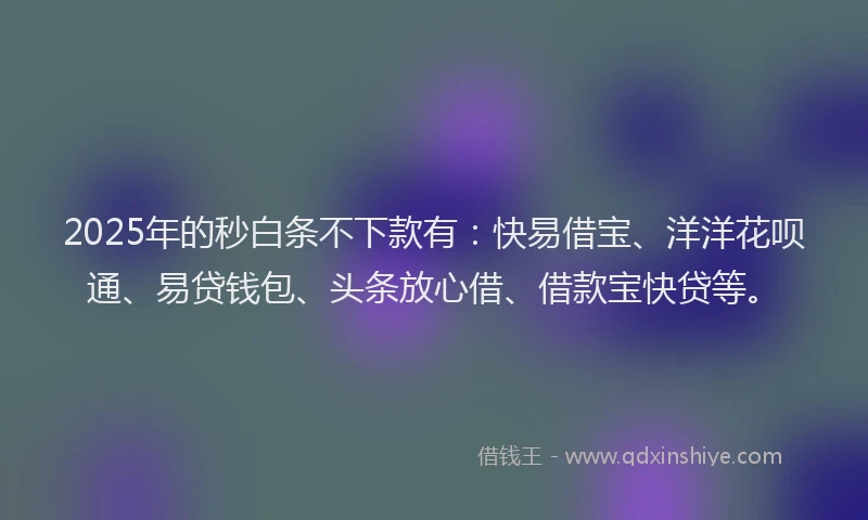 2025年的秒白条不下款有：快易借宝、洋洋花呗通、易贷钱包、头条放心借、借款宝快贷等。