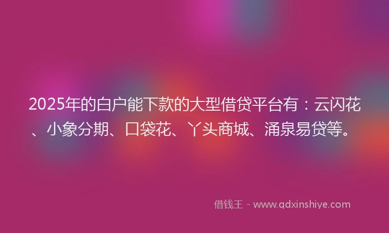 2025年的白户能下款的大型借贷平台有：云闪花、小象分期、口袋花、丫头商城、涌泉易贷等。