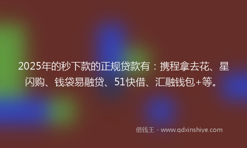 2025年的秒下款的正规贷款有：携程拿去花、星闪购、钱袋易融贷、51快借、汇融钱包+等。