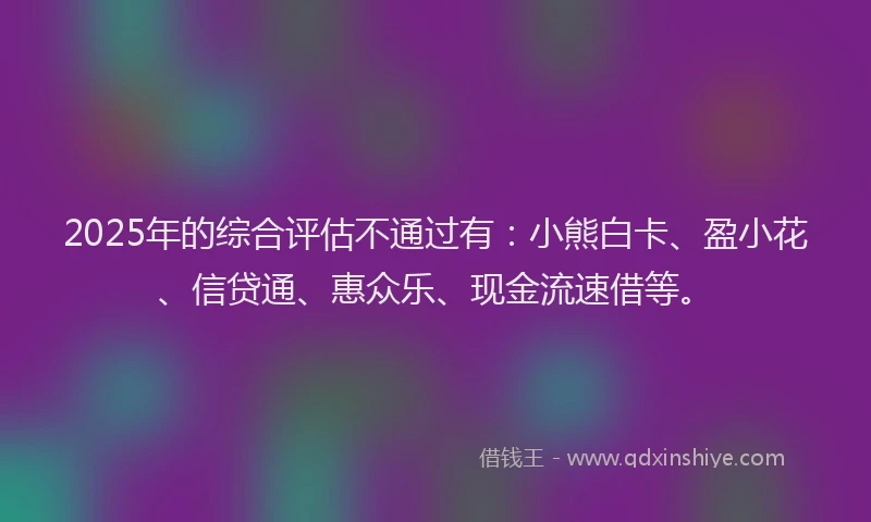 2025年的综合评估不通过有：小熊白卡、盈小花、信贷通、惠众乐、现金流速借等。