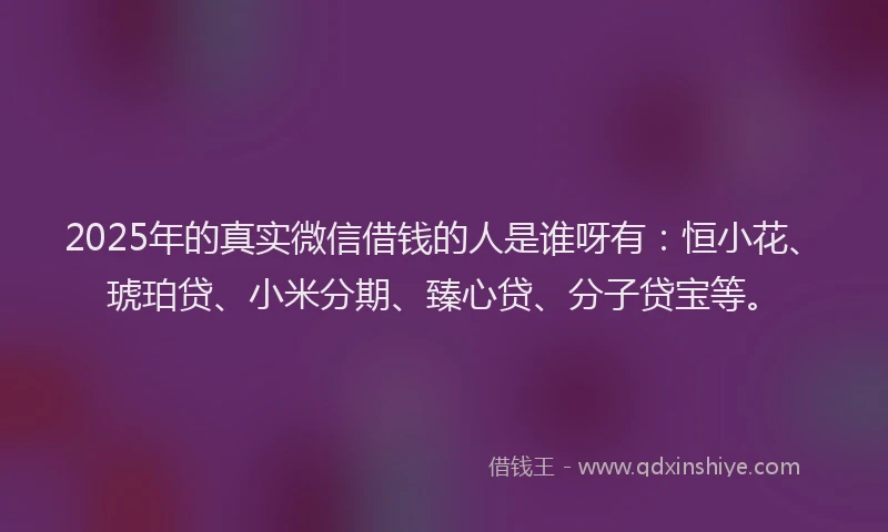 2025年的真实微信借钱的人是谁呀有：恒小花、琥珀贷、小米分期、臻心贷、分子贷宝等。