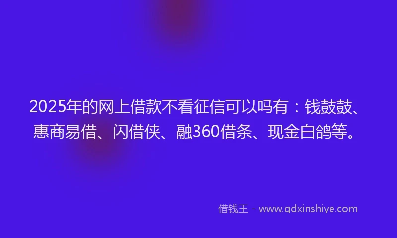 2025年的网上借款不看征信可以吗有：钱鼓鼓、惠商易借、闪借侠、融360借条、现金白鸽等。