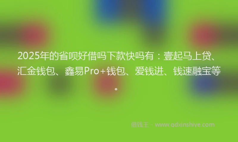 2025年的省呗好借吗下款快吗有：壹起马上贷、汇金钱包、鑫易Pro+钱包、爱钱进、钱速融宝等。