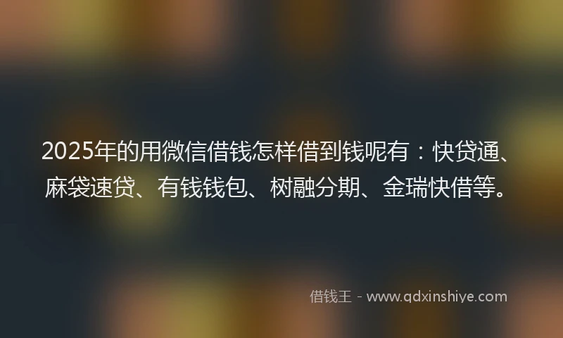 2025年的用微信借钱怎样借到钱呢有：快贷通、麻袋速贷、有钱钱包、树融分期、金瑞快借等。