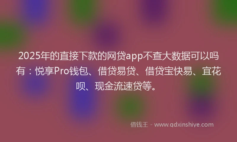 2025年的直接下款的网贷app不查大数据可以吗有：悦享Pro钱包、借贷易贷、借贷宝快易、宜花呗、现金流速贷等。