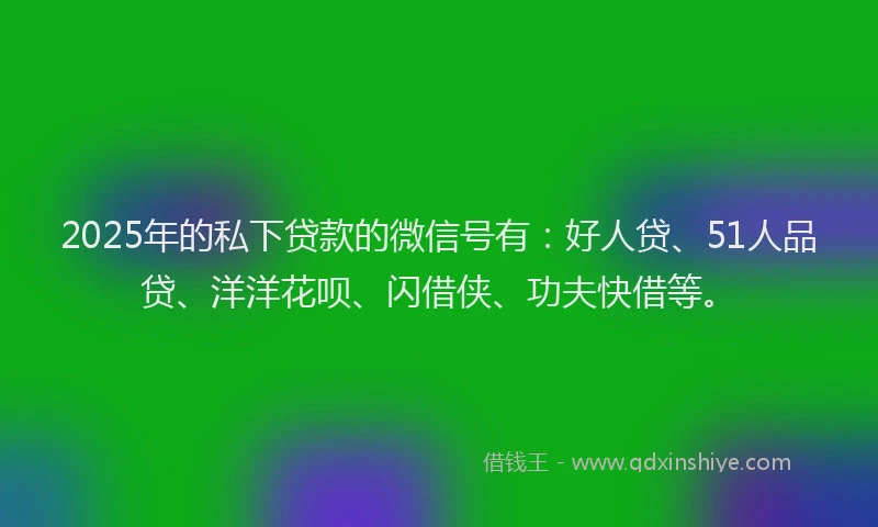 2025年的私下贷款的微信号有：好人贷、51人品贷、洋洋花呗、闪借侠、功夫快借等。