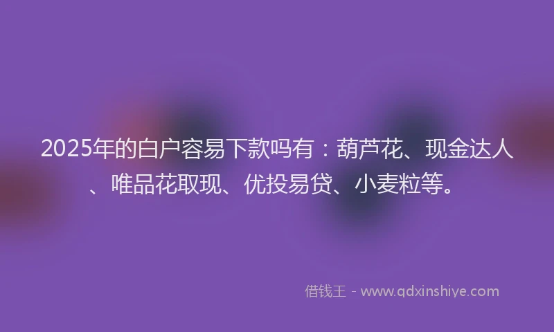 2025年的白户容易下款吗有：葫芦花、现金达人、唯品花取现、优投易贷、小麦粒等。