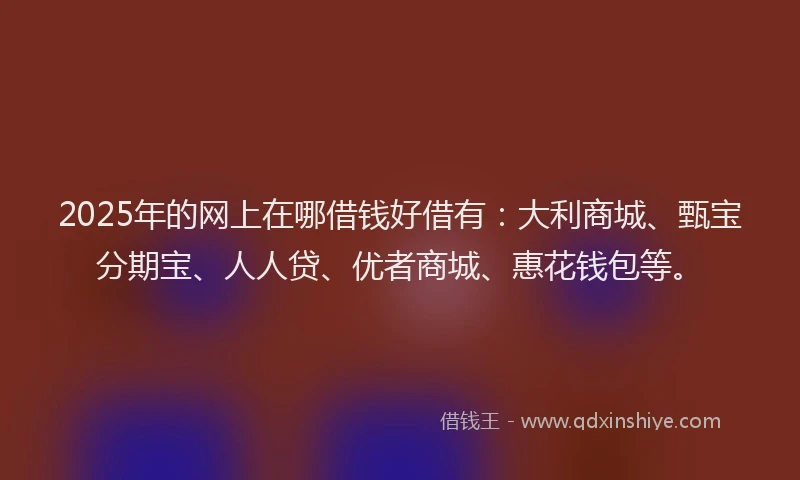 2025年的网上在哪借钱好借有：大利商城、甄宝分期宝、人人贷、优者商城、惠花钱包等。