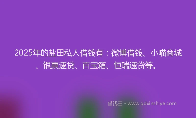 2025年的盐田私人借钱有：微博借钱、小喵商城、银票速贷、百宝箱、恒瑞速贷等。