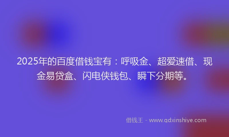 2025年的百度借钱宝有：呼吸金、超爱速借、现金易贷盒、闪电侠钱包、瞬下分期等。