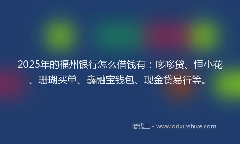 2025年的福州银行怎么借钱有：哆哆贷、恒小花、珊瑚买单、鑫融宝钱包、现金贷易行等。
