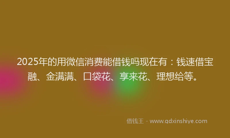 2025年的用微信消费能借钱吗现在有：钱速借宝融、金满满、口袋花、享来花、理想给等。