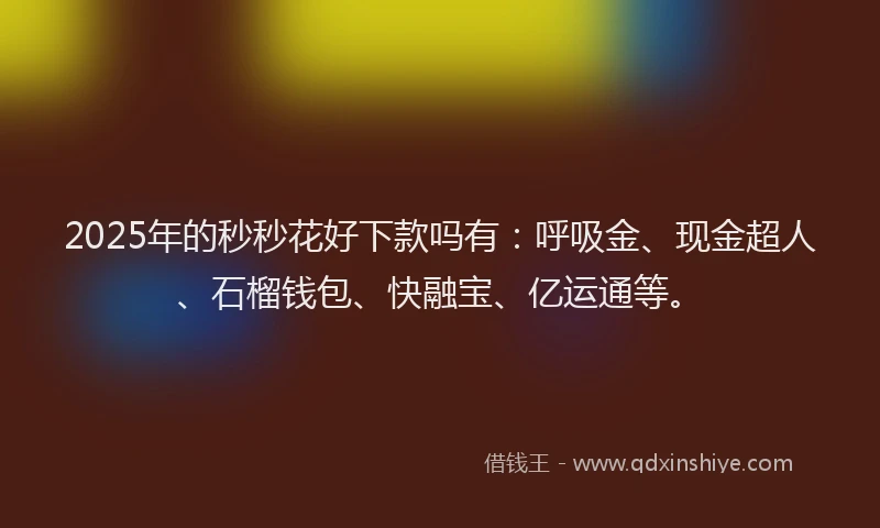 2025年的秒秒花好下款吗有：呼吸金、现金超人、石榴钱包、快融宝、亿运通等。