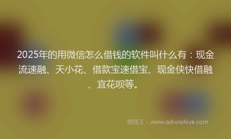 2025年的用微信怎么借钱的软件叫什么有：现金流速融、天小花、借款宝速借宝、现金侠快借融、宜花呗等。