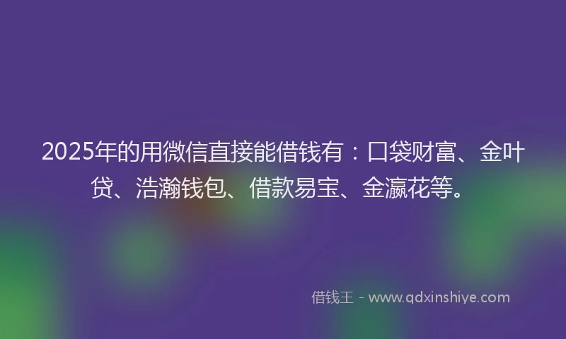 2025年的用微信直接能借钱有：口袋财富、金叶贷、浩瀚钱包、借款易宝、金瀛花等。