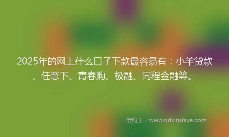 2025年的网上什么口子下款最容易有：小羊贷款、任意下、青春购、极融、同程金融等。