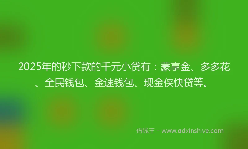 2025年的秒下款的千元小贷有：蒙享金、多多花、全民钱包、金速钱包、现金侠快贷等。