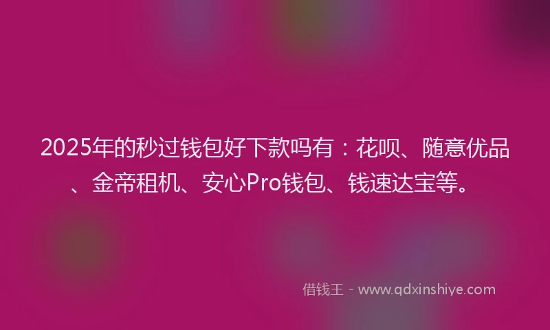 2025年的秒过钱包好下款吗有：花呗、随意优品、金帝租机、安心Pro钱包、钱速达宝等。