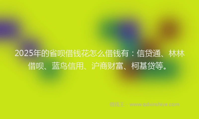 2025年的省呗借钱花怎么借钱有：信贷通、林林借呗、蓝鸟信用、沪商财富、柯基贷等。