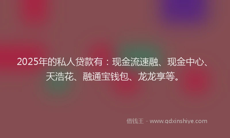 2025年的私人贷款有：现金流速融、现金中心、天浩花、融通宝钱包、龙龙享等。