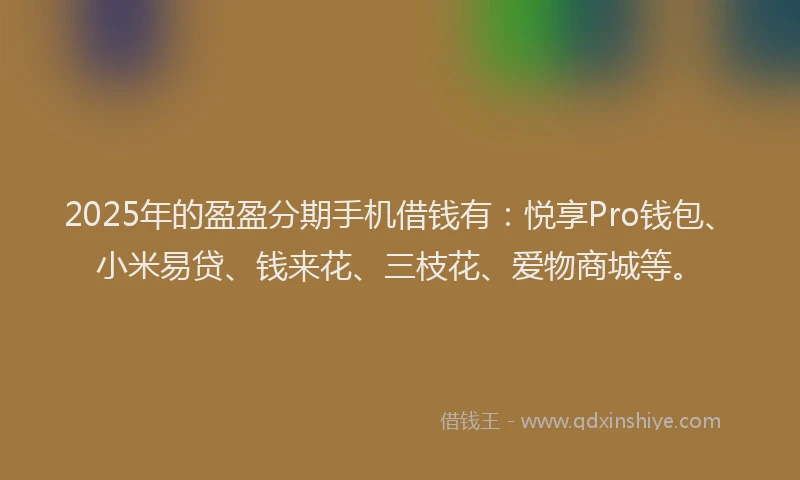 2025年的盈盈分期手机借钱有：悦享Pro钱包、小米易贷、钱来花、三枝花、爱物商城等。