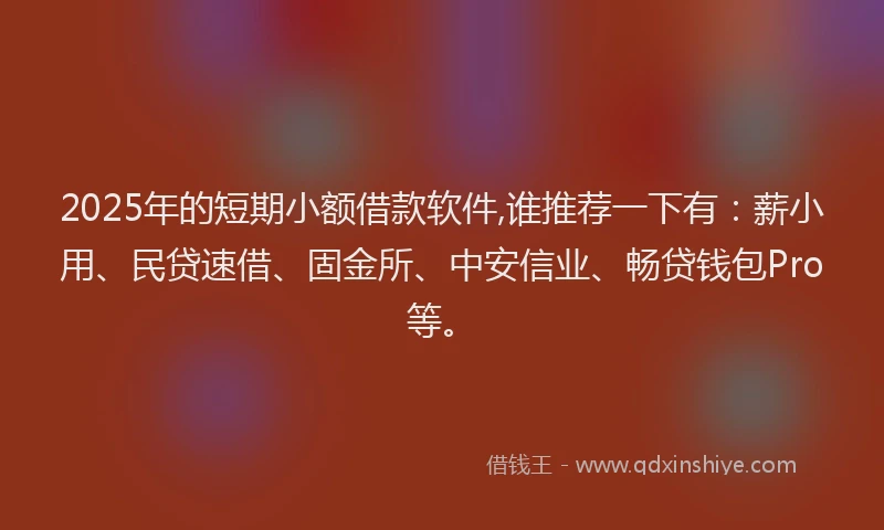 2025年的短期小额借款软件,谁推荐一下有：薪小用、民贷速借、固金所、中安信业、畅贷钱包Pro等。