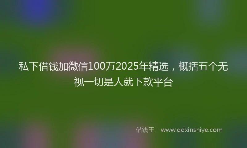 私下借钱加微信100万2025年精选，概括五个无视一切是人就下款平台