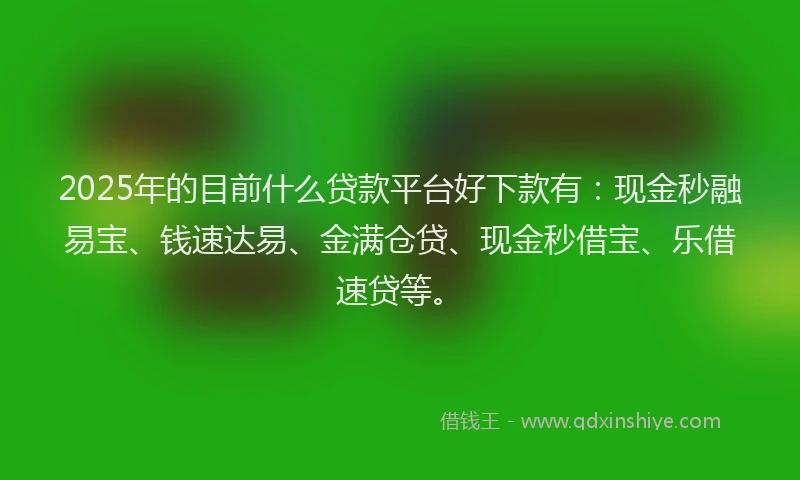 2025年的目前什么贷款平台好下款有：现金秒融易宝、钱速达易、金满仓贷、现金秒借宝、乐借速贷等。