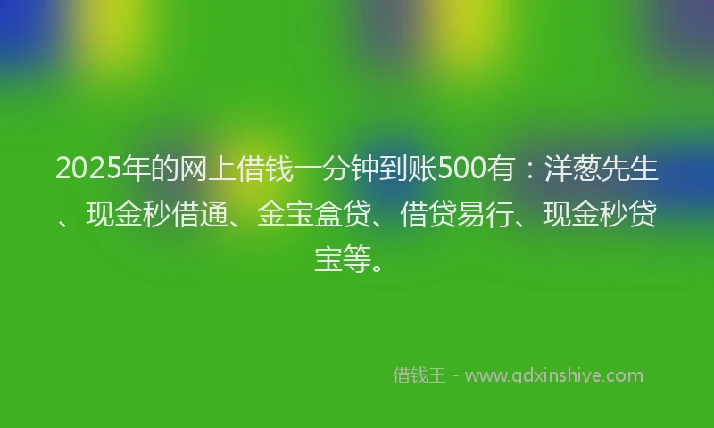 2025年的网上借钱一分钟到账500有：洋葱先生、现金秒借通、金宝盒贷、借贷易行、现金秒贷宝等。
