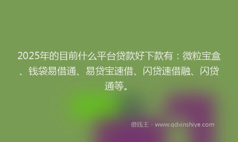 2025年的目前什么平台贷款好下款有：微粒宝盒、钱袋易借通、易贷宝速借、闪贷速借融、闪贷通等。