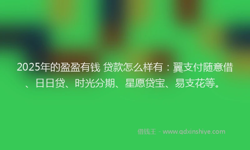 2025年的盈盈有钱 贷款怎么样有：翼支付随意借、日日贷、时光分期、星愿贷宝、易支花等。