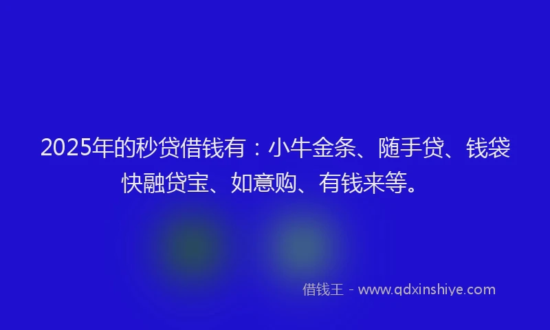2025年的秒贷借钱有：小牛金条、随手贷、钱袋快融贷宝、如意购、有钱来等。