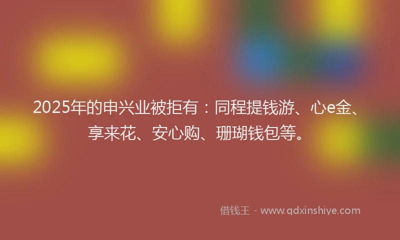 2025年的申兴业被拒有：同程提钱游、心e金、享来花、安心购、珊瑚钱包等。